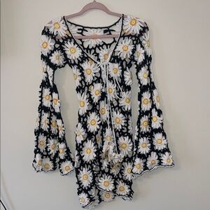 Floral Crochet Bell Sleeve Dress